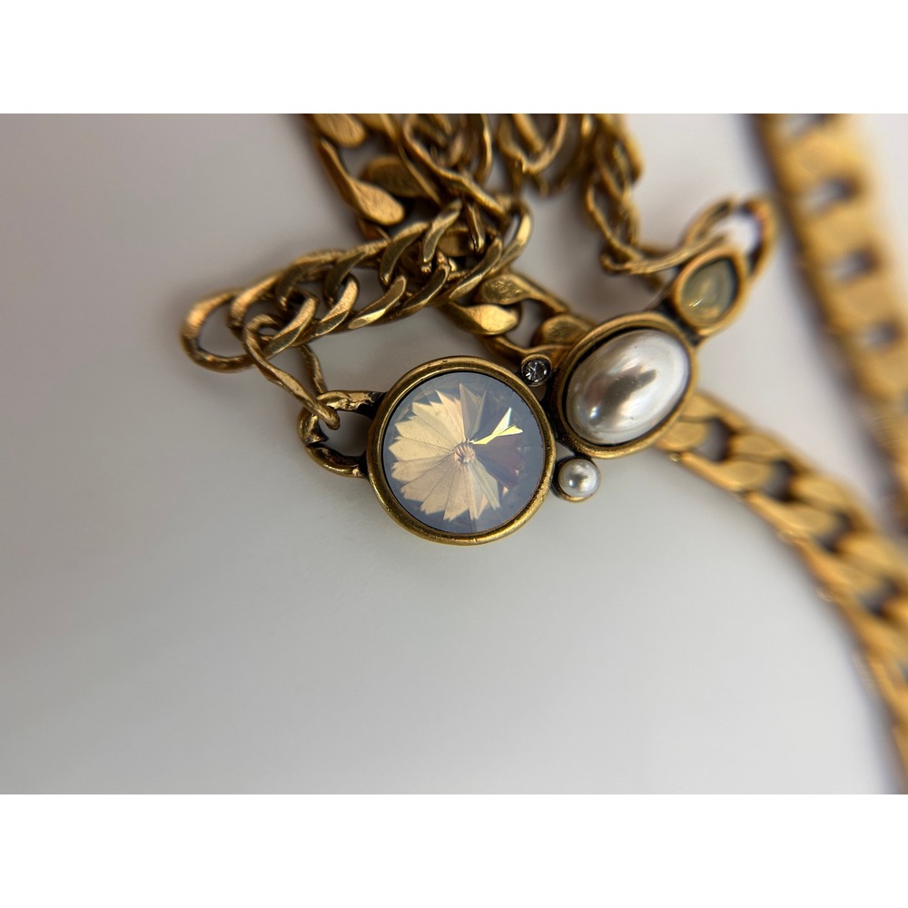 Chicos Lariat Necklace Womens OS Gold Pearl Crystal Good Vintage Boho Y-Drop - Picture 8 of 10
